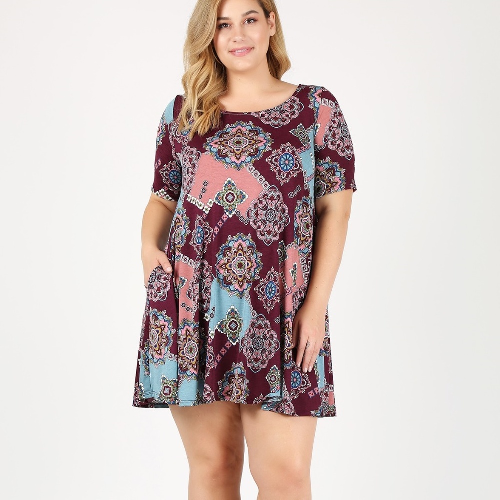 Plus Siz Manadala Print Dress